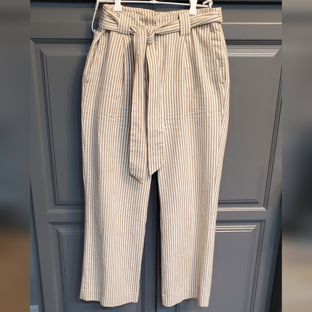 Spartina 449 Spandex Cotton⚜️🤎⚜️Tan and White Striped Fabric Size 4